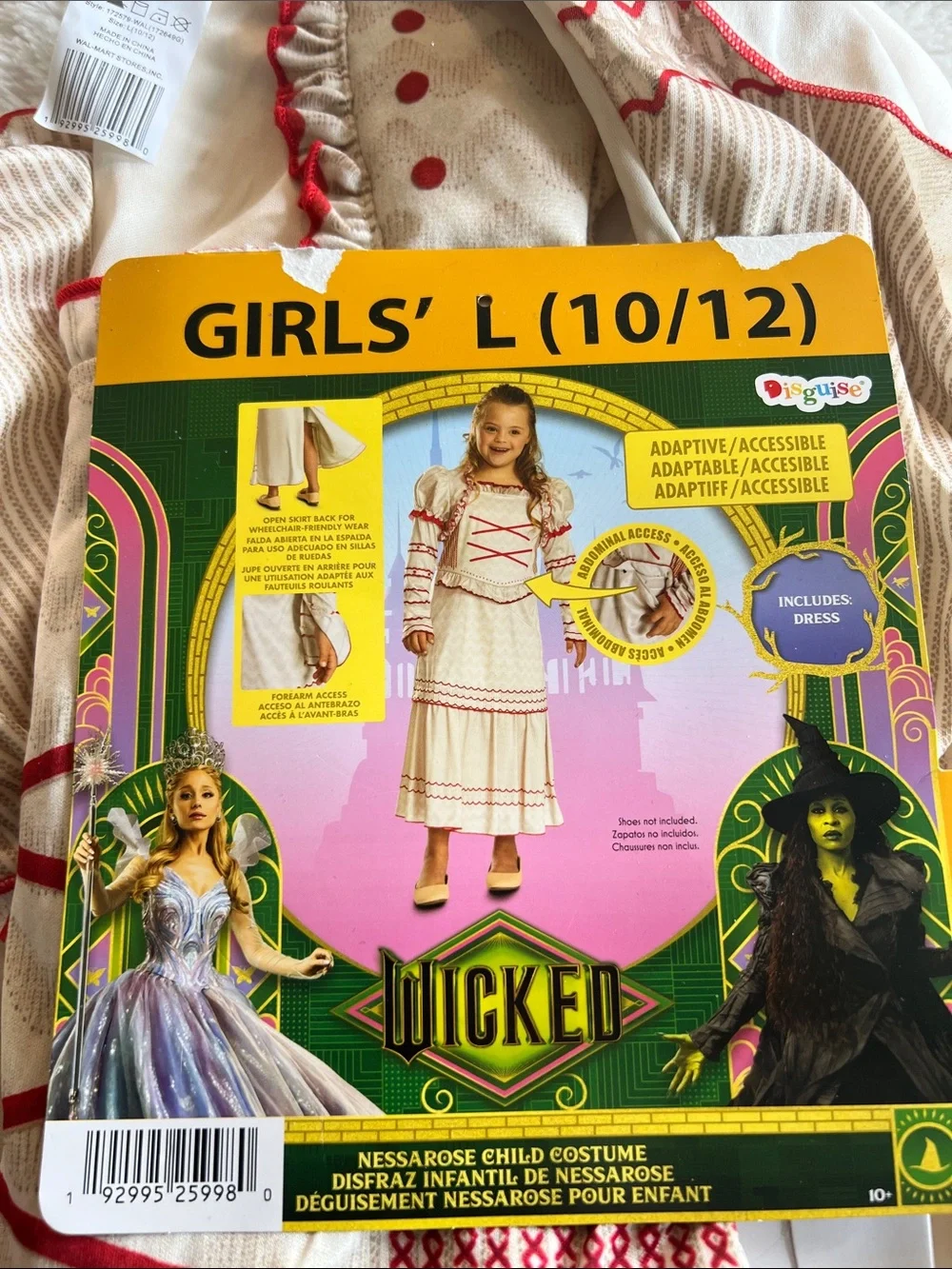Girls Nessa Rose Wicked Costume Dress - Cream with Red Trim (Size L 10/12)